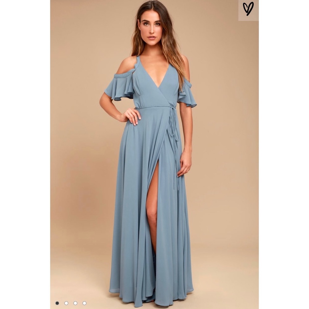 Slate/dusty Blue Wrap bridesmaid dress